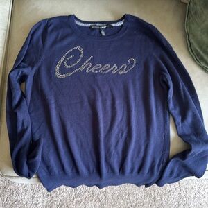 WHBM Womens Sweater Cashmere Blend “Cheers” Long Sleeve Officer Blue Size S
